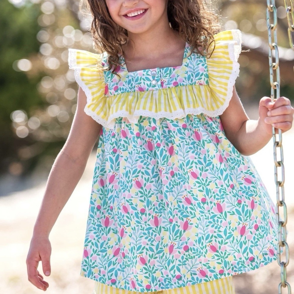 Wildflowers Clothing Girls Flutter Sleeve Floral‎ Flower Patch Top Size 14